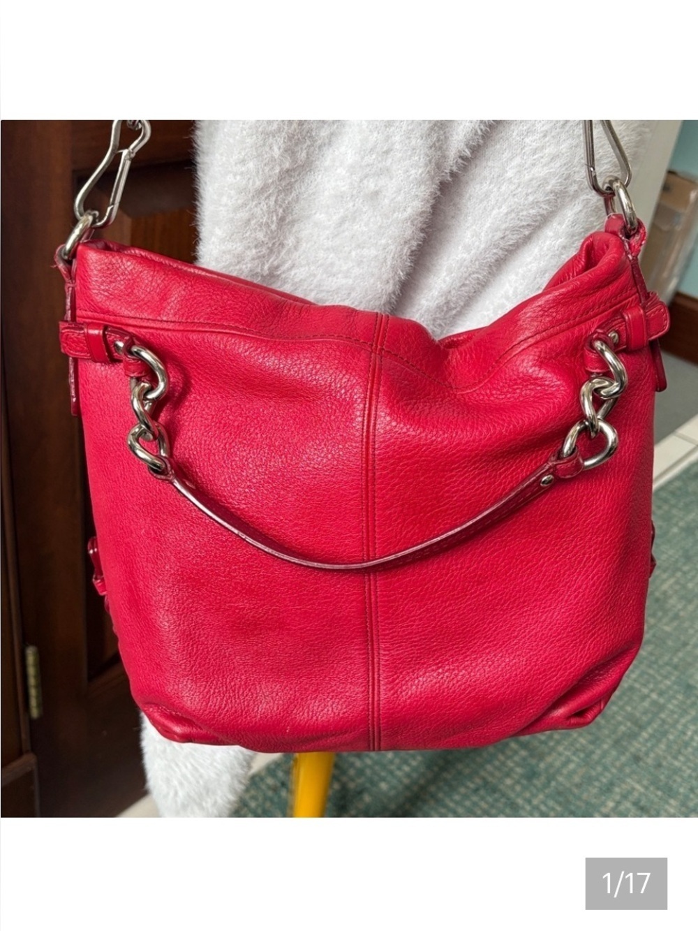 Coach Brooke  shoulder bag Satchel pebbled leather  Red 14142  Silvertone Hw EUC